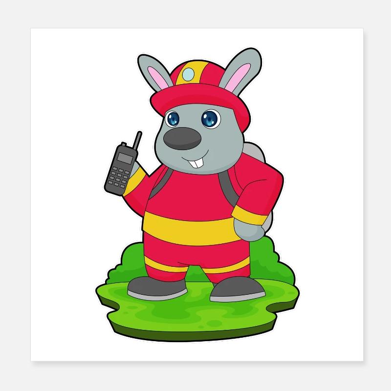 Pompier Bunny Microphone Brigade d’incendie Poster 20 x 20 cm