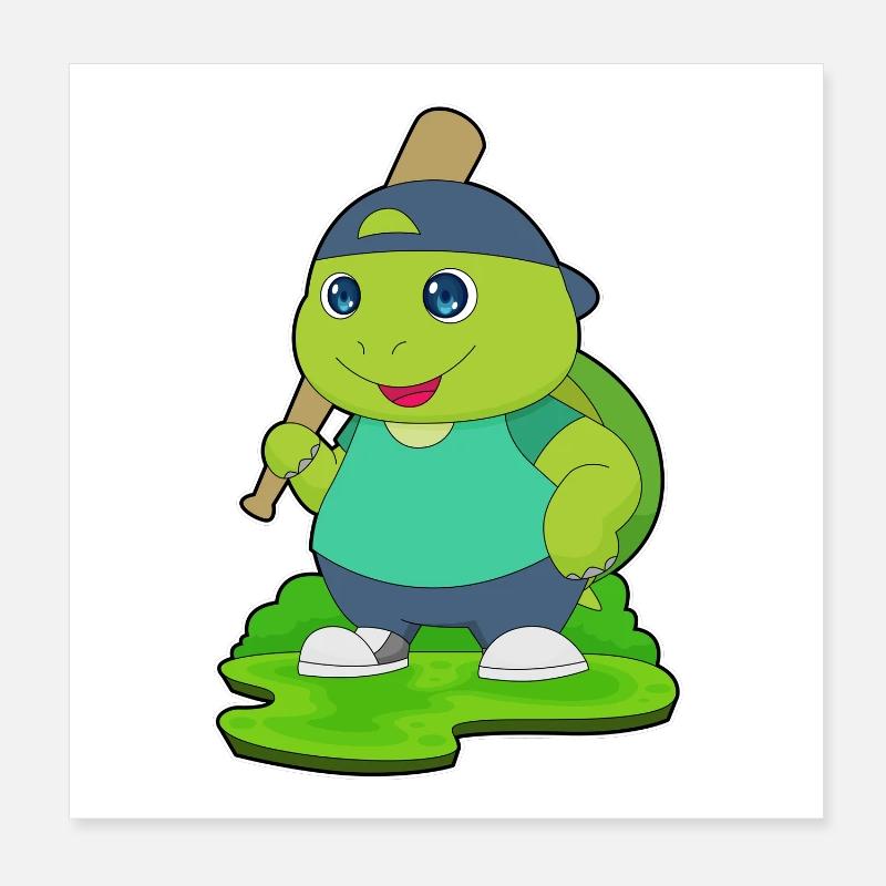 Turtle Baseball Baseball Bat Poster 8" x 8" (20x20 cm)