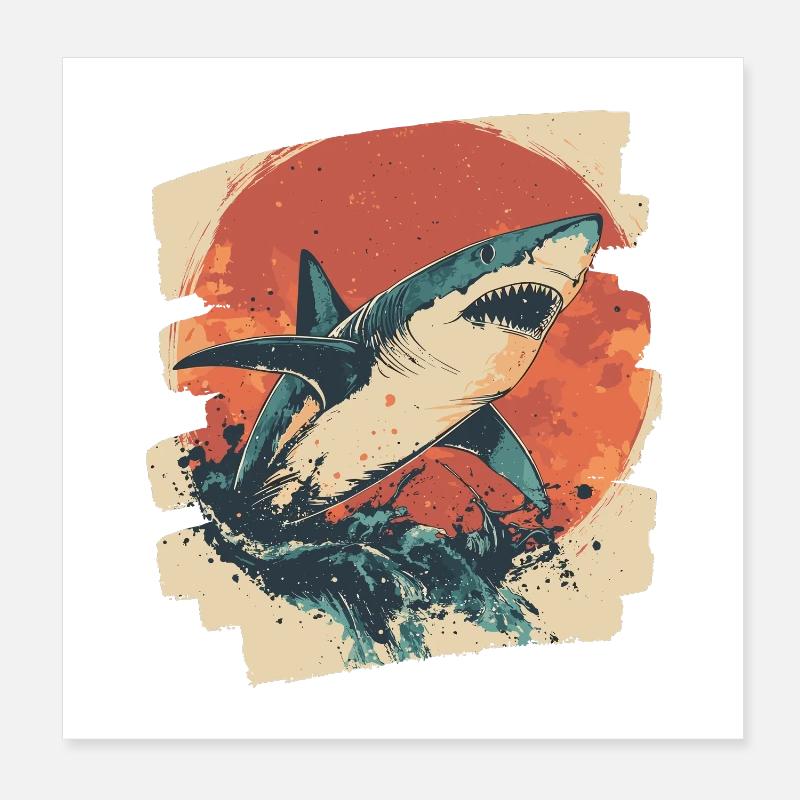 Requin rétro Poster 20 x 20 cm