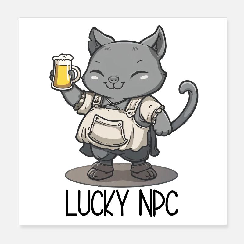 Lucky NPC Katze – Tavernenwirt mit Bier Poster 20x20 cm