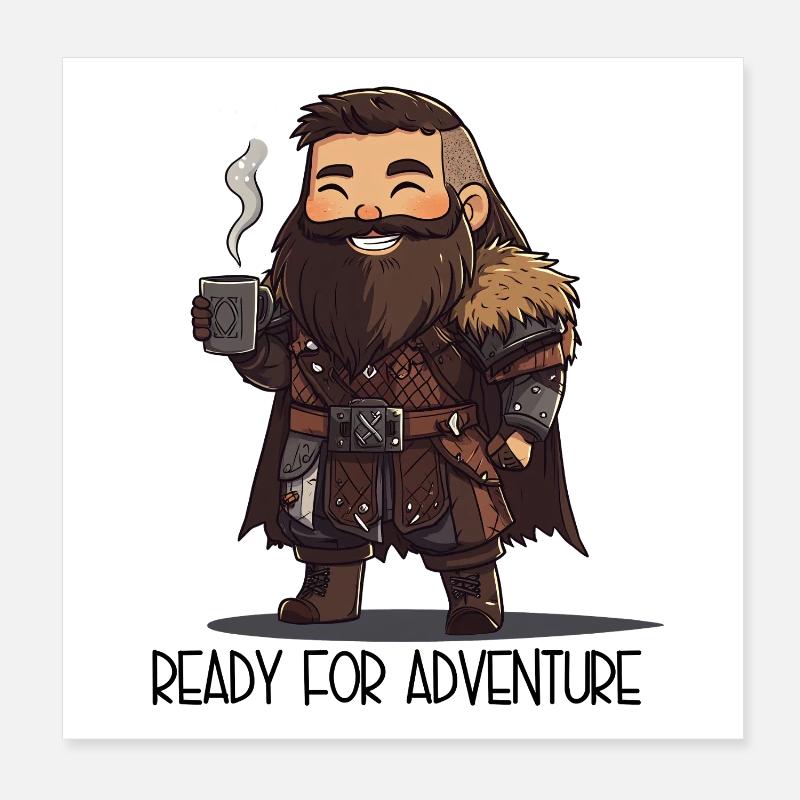 Ready For Adventure – RPG Character with Coffee Poster 8" x 8" (20x20 cm)
