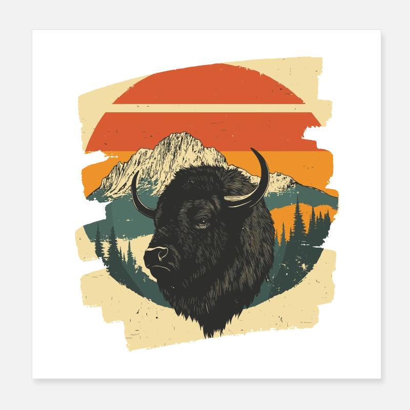 Bison Rétro Poster 20 x 20 cm