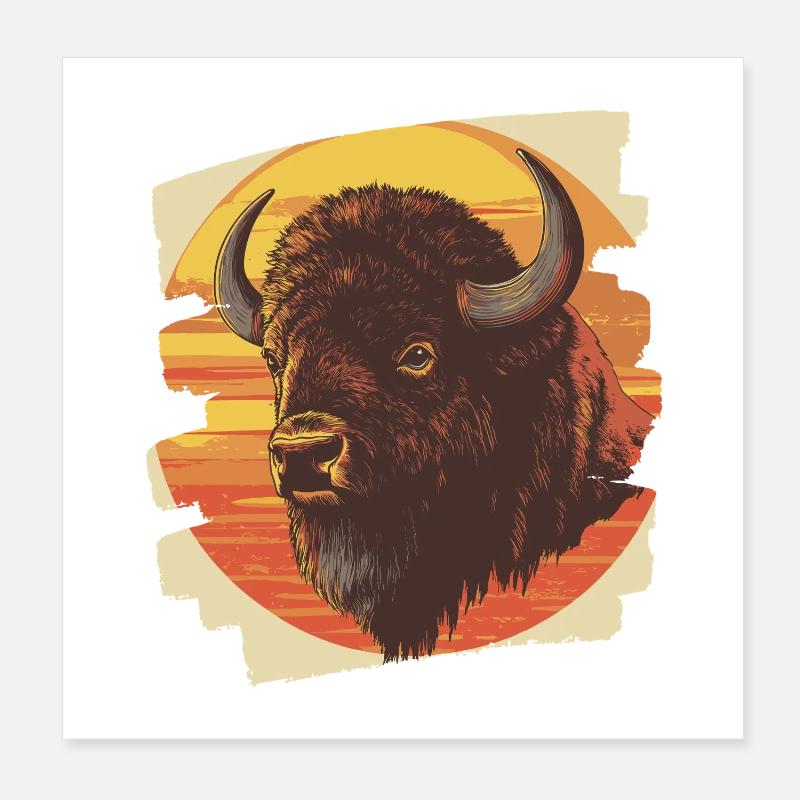 Bison Rétro Poster 20 x 20 cm