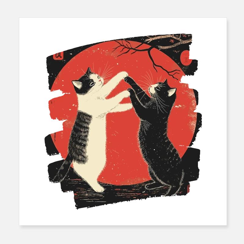 Japanischer Katzen Kampf Poster 20x20 cm