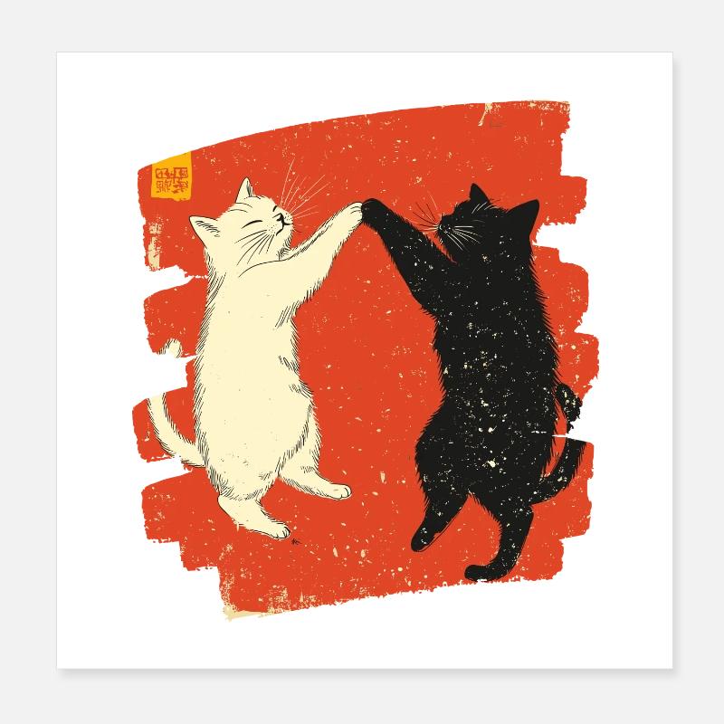 Combat de chats japonais Poster 20 x 20 cm