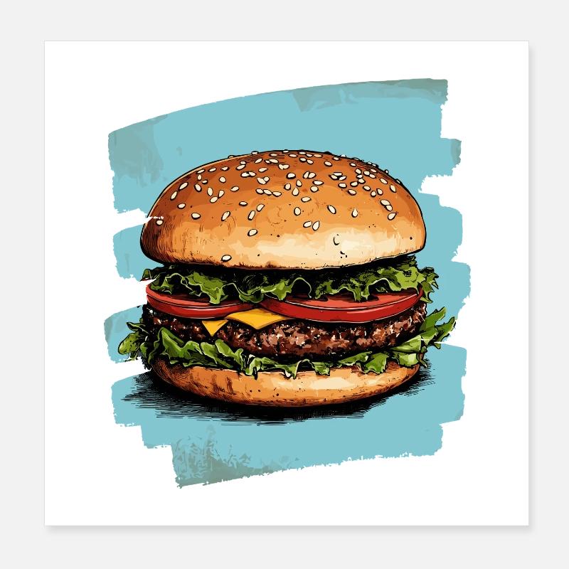 Burger Rétro Poster 20 x 20 cm
