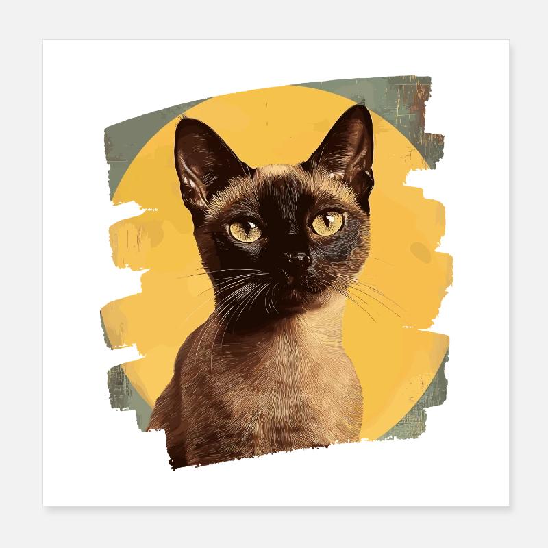Birman Birmanie Chat Rétro Poster 20 x 20 cm