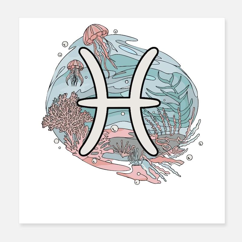 Pisces Zodiac Sign - Underwater Astrology Poster 8" x 8" (20x20 cm)