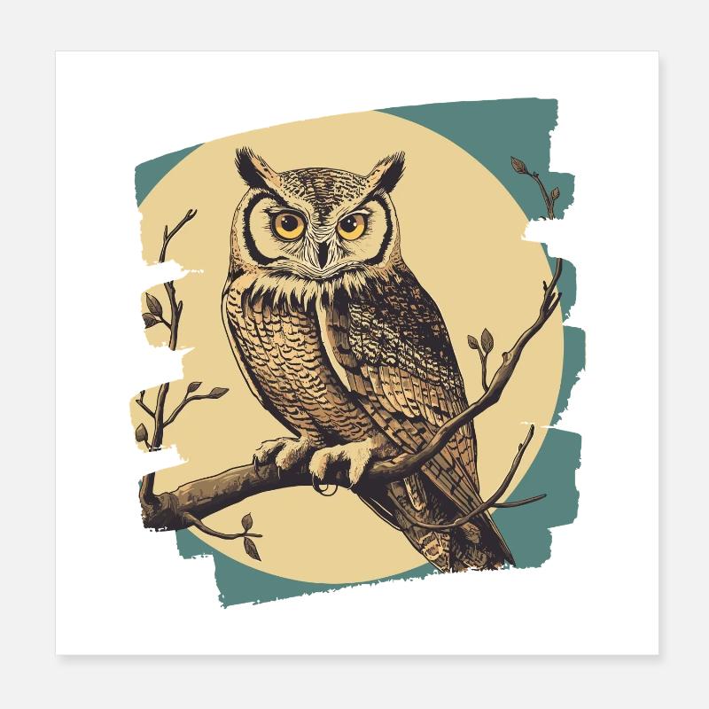 Owl Retro Poster 8" x 8" (20x20 cm)