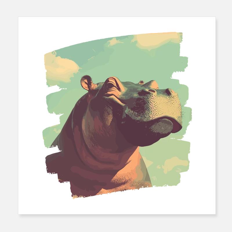 Nilpferd Retro Poster 20x20 cm