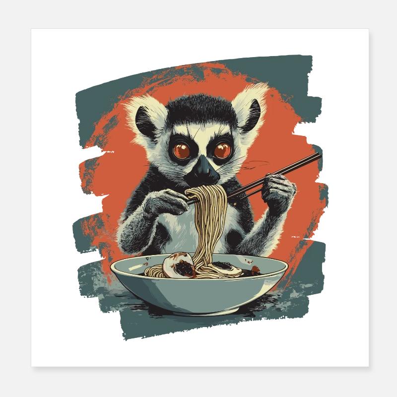 Lemur Ramen Rétro Poster 20 x 20 cm