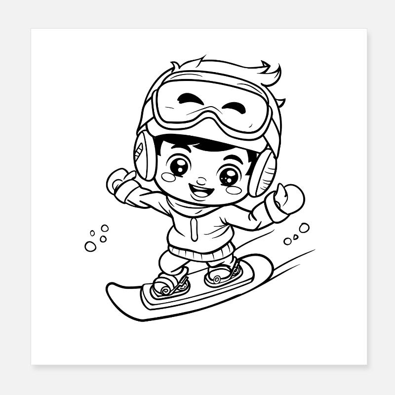 Little Snowboarder Comic Look Poster 8" x 8" (20x20 cm)