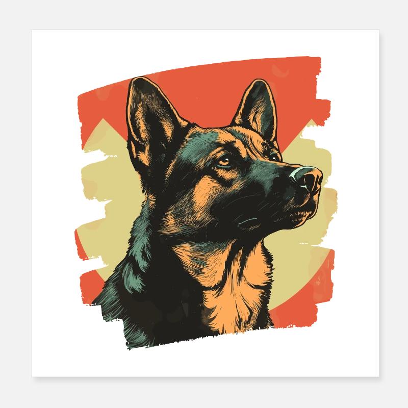 German Shepherd Retro Poster 8" x 8" (20x20 cm)