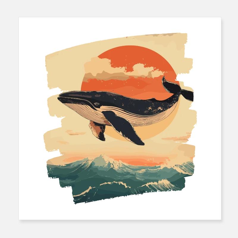 Whale Retro Poster 8" x 8" (20x20 cm)