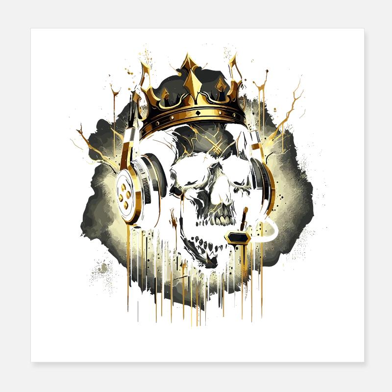 Crâne de jeu doré avec couronne et casque Poster 20 x 20 cm