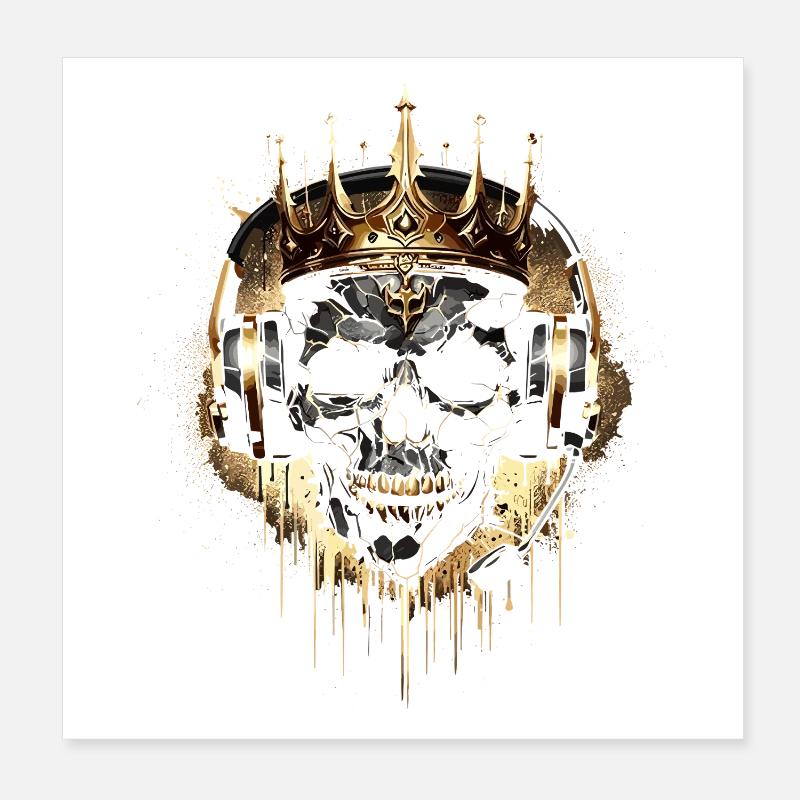 Crâne de jeu doré avec couronne et casque Poster 20 x 20 cm