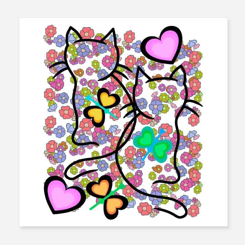 Retro Sommer Katzen Katze Herz Blumen Vintage Poster 20x20 cm