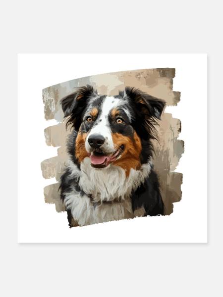 Australian Shepherd - Poster 20x20 cm - Weiß