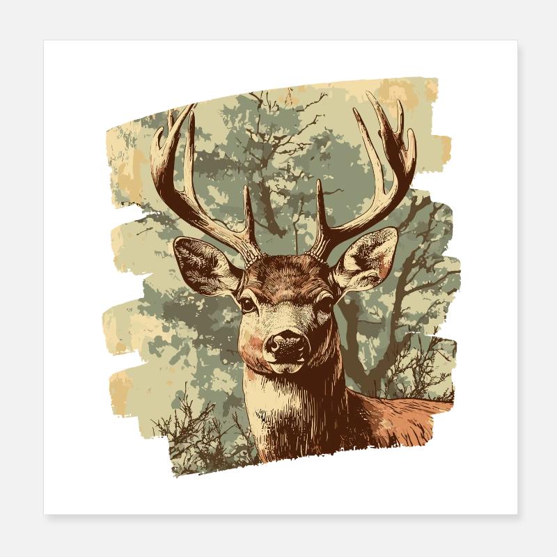 Hirsch mit Geweih Poster 20x20 cm