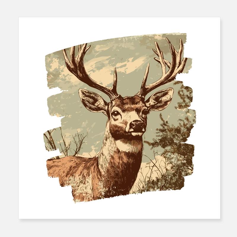 Hirsch mit Geweih Poster 20x20 cm