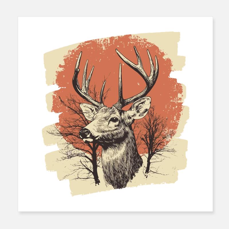 Hirsch mit Geweih Poster 20x20 cm