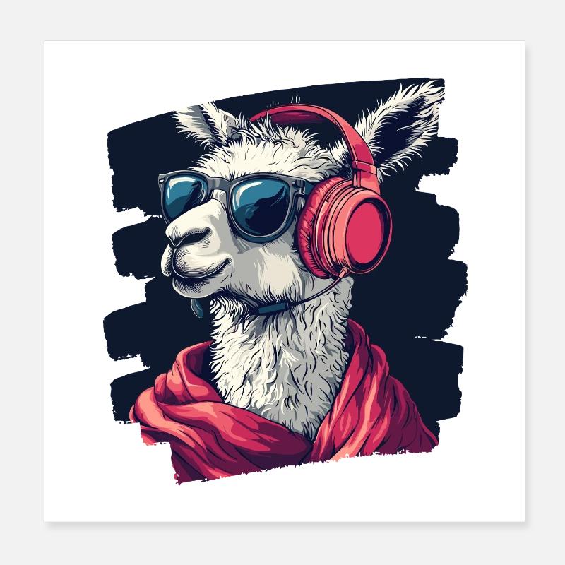 Lama Kopfhörer Poster 20x20 cm