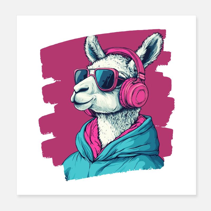 Lama Kopfhörer Poster 20x20 cm