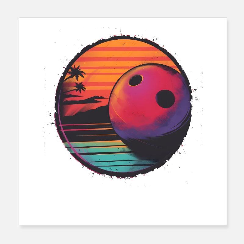 Retrowave Bowling Ball Poster 8" x 8" (20x20 cm)