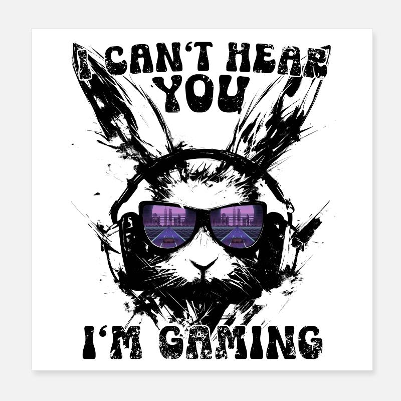 I Can't Hear You I'm Gaming Retro Hase Synthwave Poster 20x20 cm