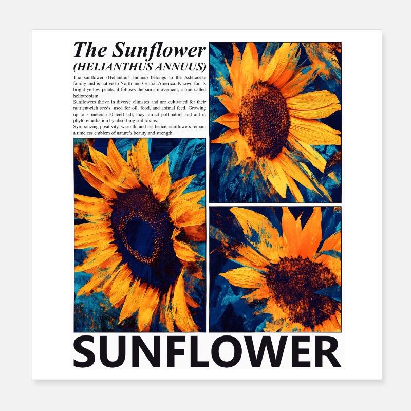 Sunflower Nature Summer Botanical Blossoms Gift Poster 8" x 8" (20x20 cm)