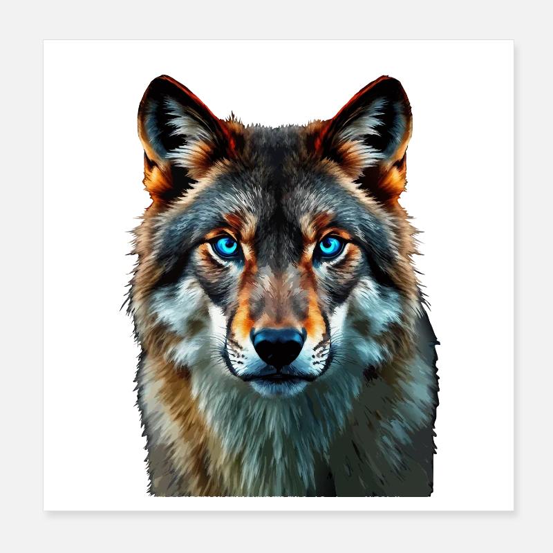 Le Regard Saphir : Portrait Intense d'un Loup Poster 20 x 20 cm