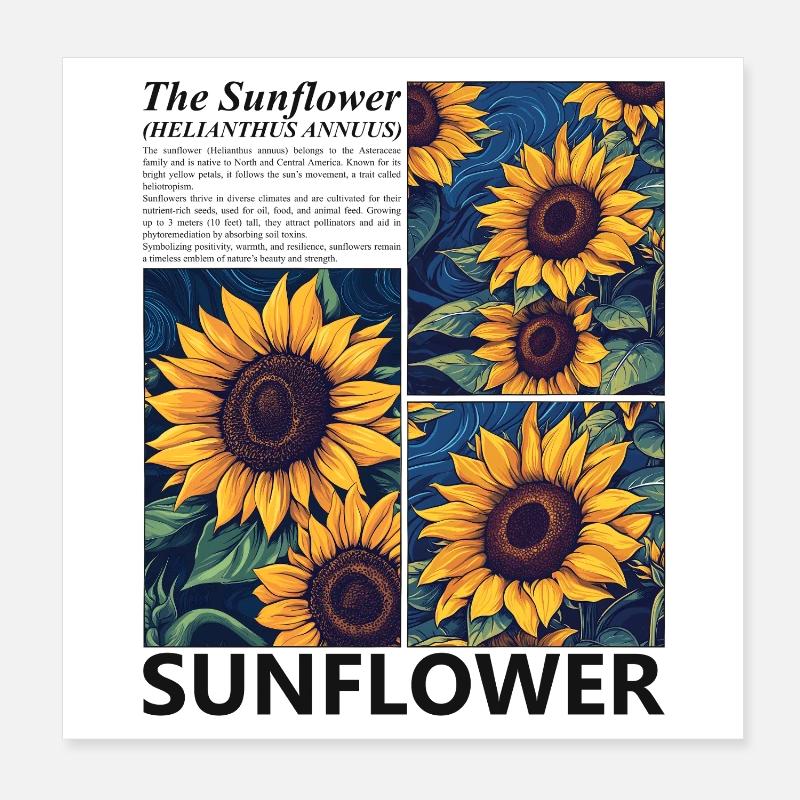 Sunflower Blossoms Summer Botany Nature Gift Poster 8" x 8" (20x20 cm)