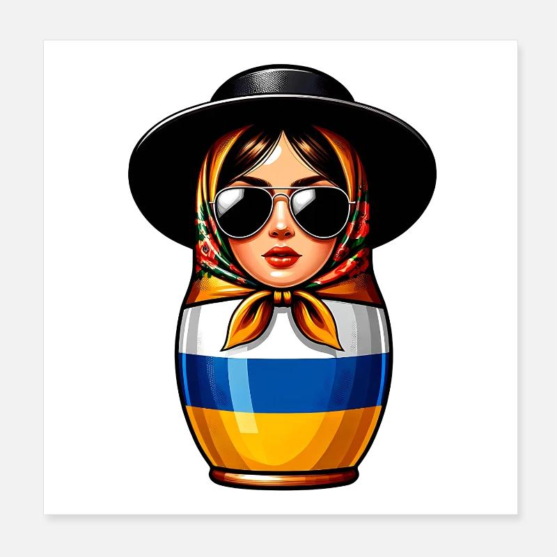 Ukraine Matryoshka with sunglasses for Ukrainians Poster 8" x 8" (20x20 cm)
