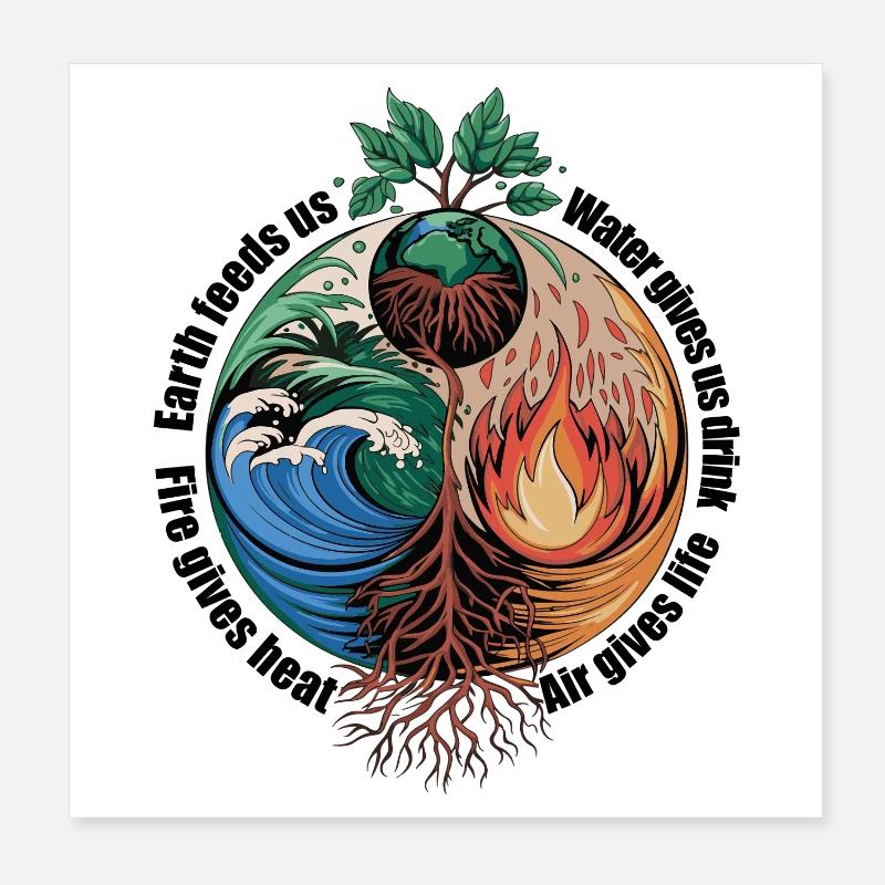 Arbre des Quatre Éléments - Terre, Eau, Feu, Air Poster 20 x 20 cm