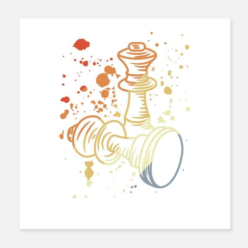 Vintage Chess Set Sketch Poster 8" x 8" (20x20 cm)