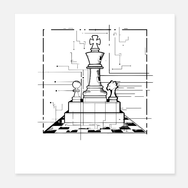 Graphiques de pièces d’échecs Poster 20 x 20 cm