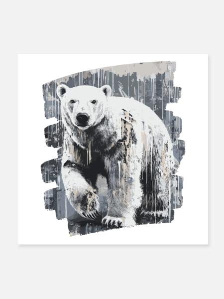 Eisbär Graffiti Sprayer - Poster 20x20 cm - Weiß