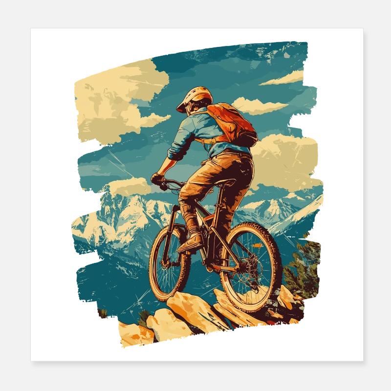 Mountain bikers MTB Mountains Cycling Poster 8" x 8" (20x20 cm)