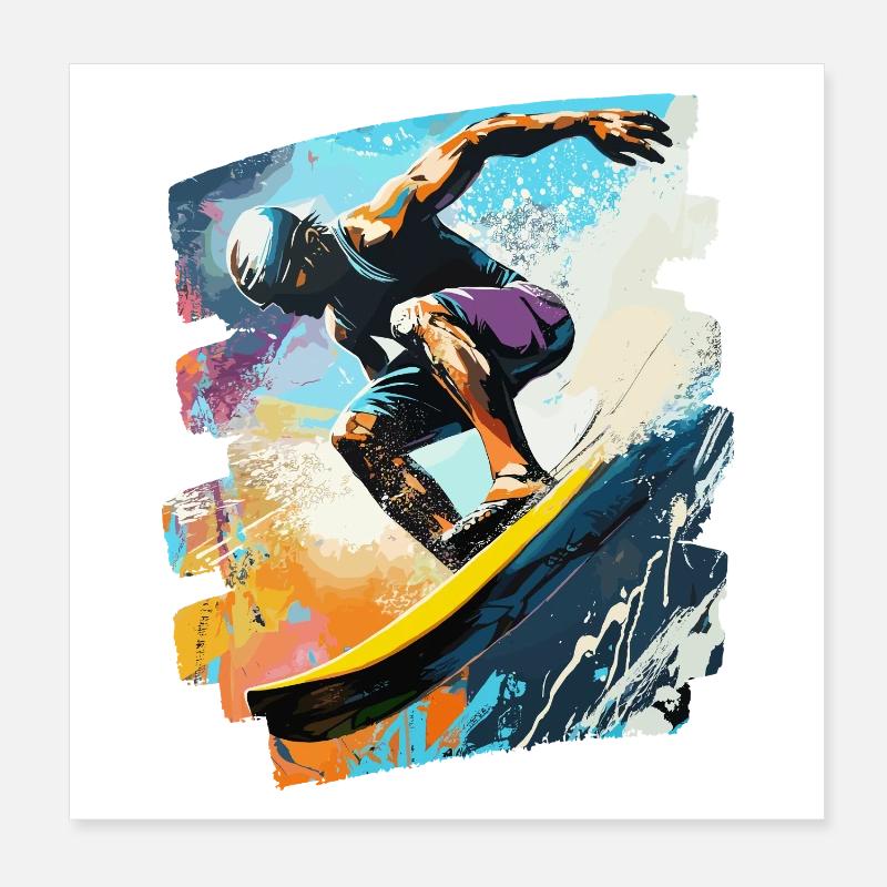 Surfer Surfing Surfboard Surfing Poster 8" x 8" (20x20 cm)