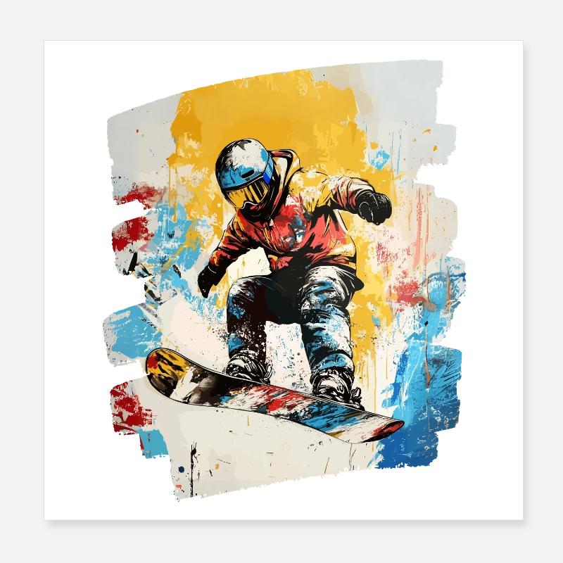 Snowboarder Pulverschnee Poster 20x20 cm