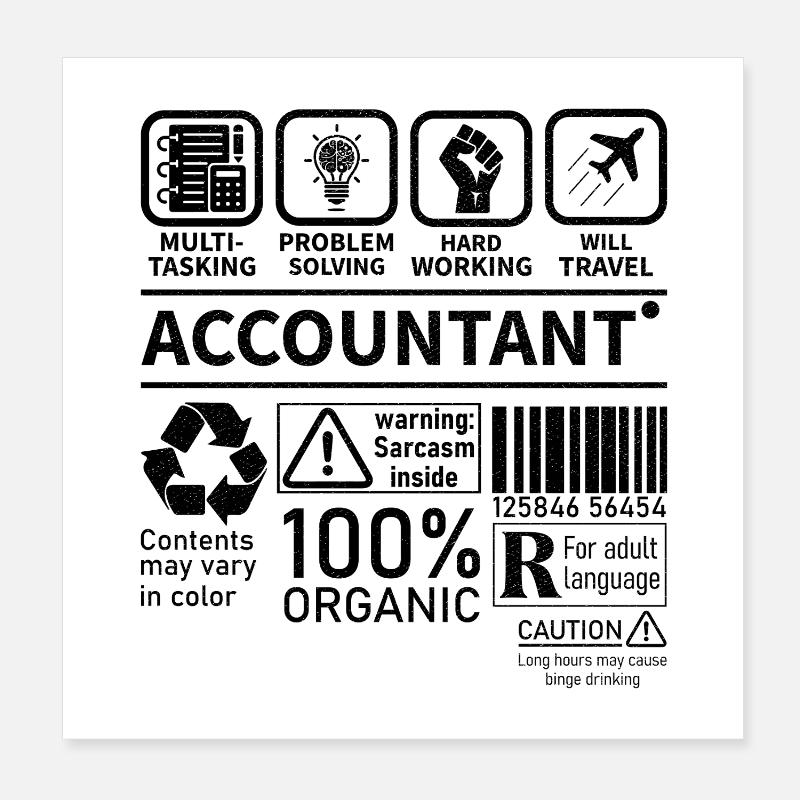 Comptable Multi tâche Résolution de problèmes Travail acharné Poster 20 x 20 cm