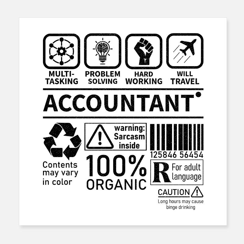 Comptable Multi tâche Résolution de problèmes Travail acharné Poster 20 x 20 cm