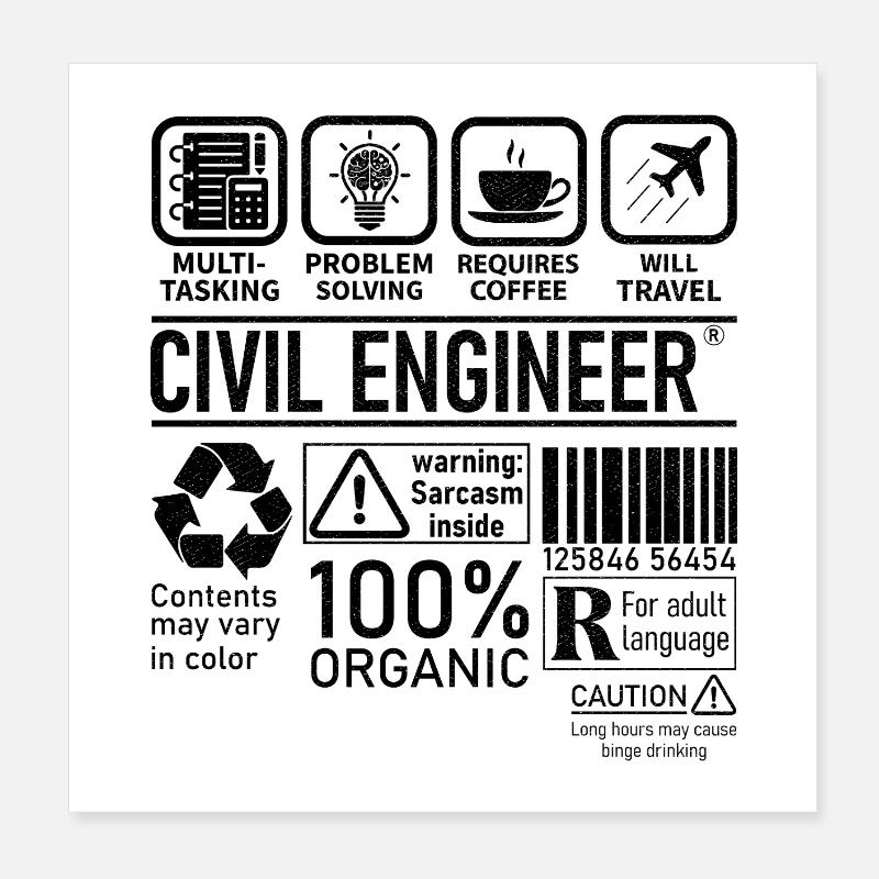 Ingénieur civil multitâche résolution de problèmes Poster 20 x 20 cm