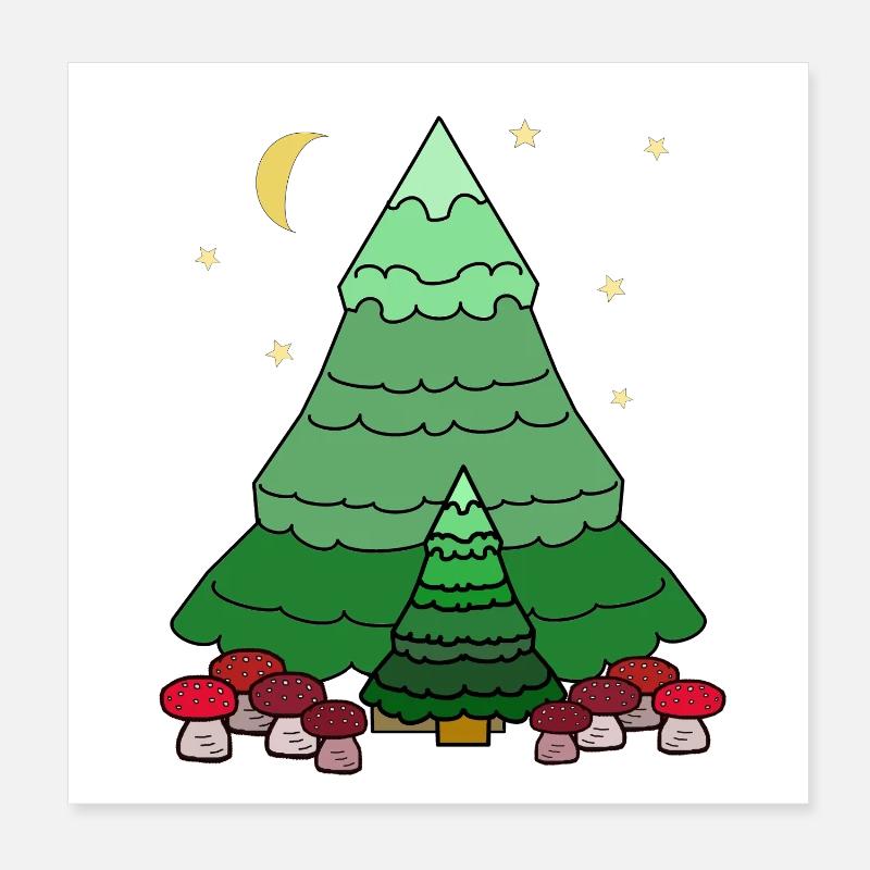 Night Starry Forest Conifer Fir Poster 8" x 8" (20x20 cm)