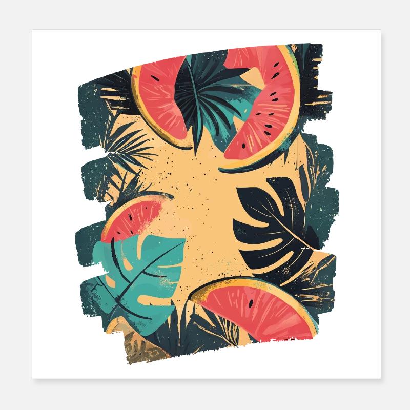 Pastèque d’été et palmiers Poster 20 x 20 cm