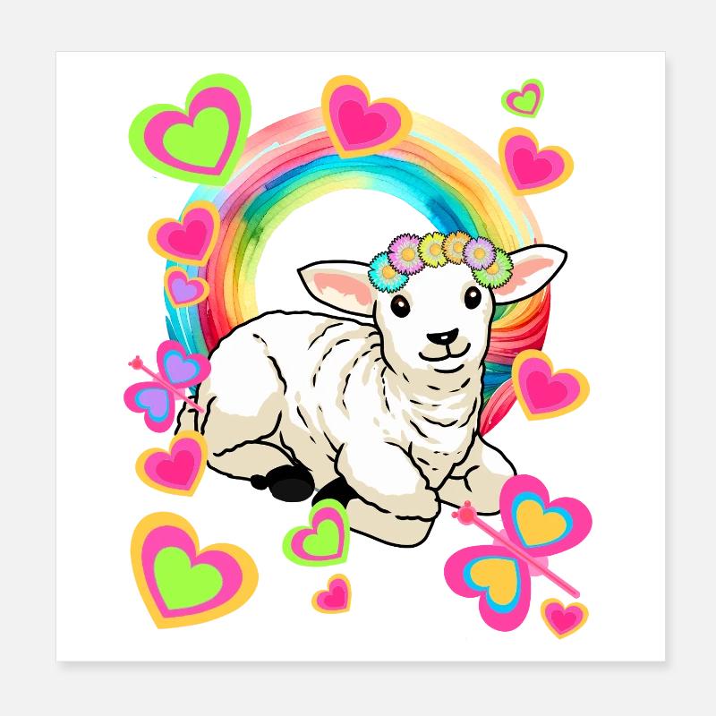 Regenbogen Schaf Schafe Ostern Osterfest Lamm Kind Poster 20x20 cm