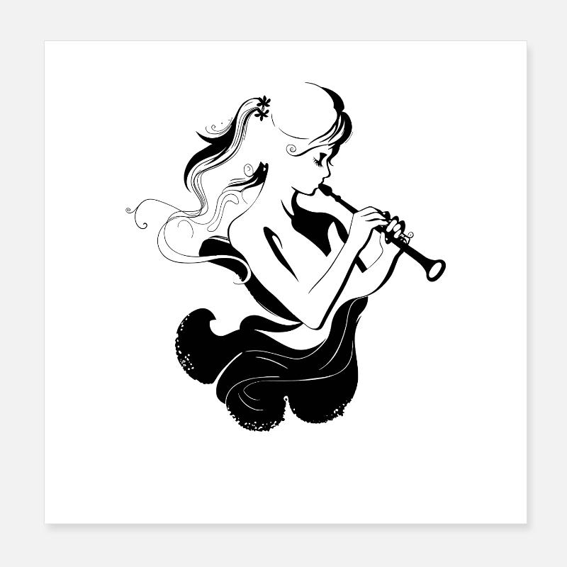 Flöte Mädchen Zeichnung Poster 20x20 cm