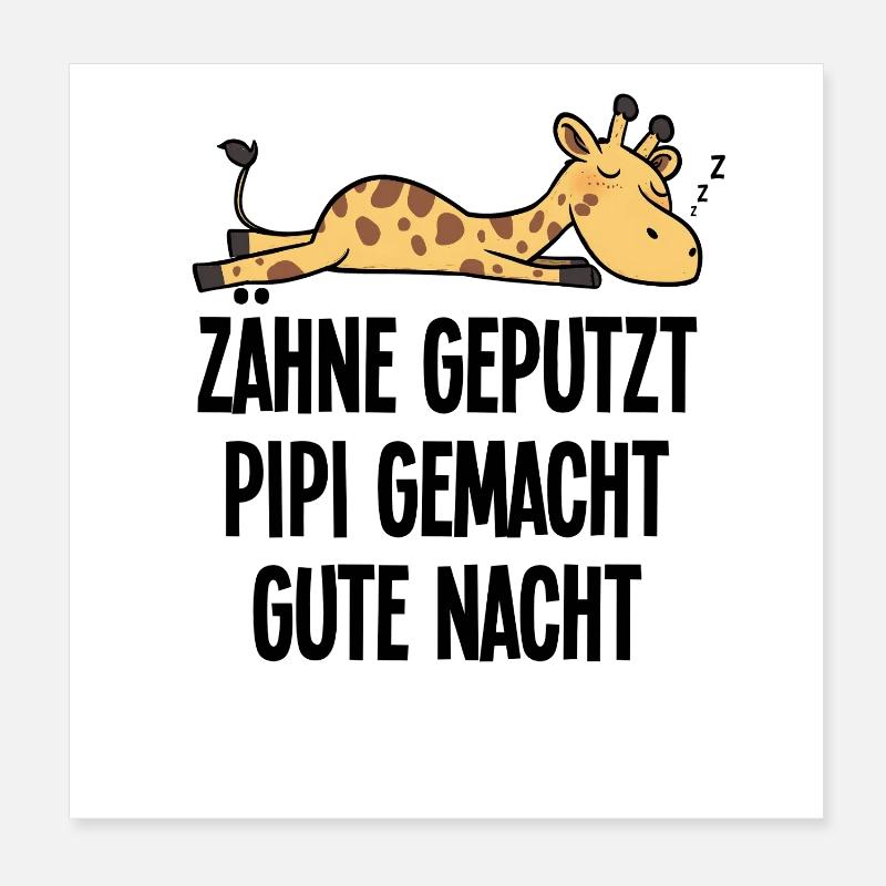 Humorous Sleep Giraffe Teeth Brushed Gift Poster 8" x 8" (20x20 cm)