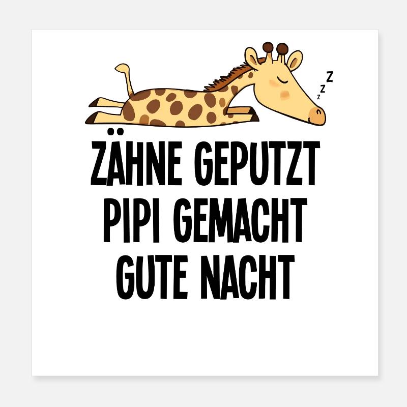 Giraffe Good Night Funny Teeth Brushed Gift Poster 8" x 8" (20x20 cm)
