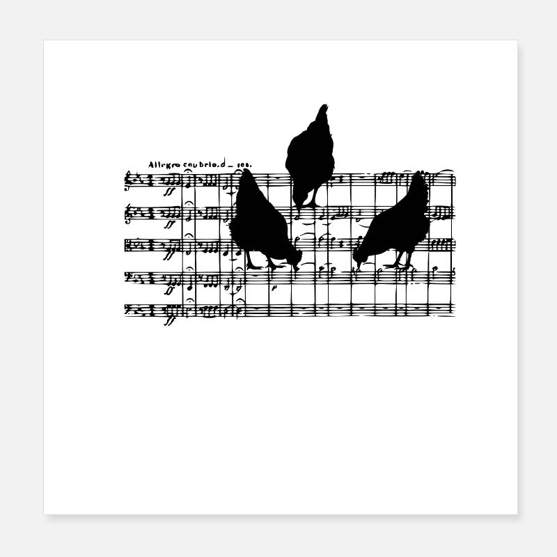 Poules musicales sur partitions Poster 20 x 20 cm